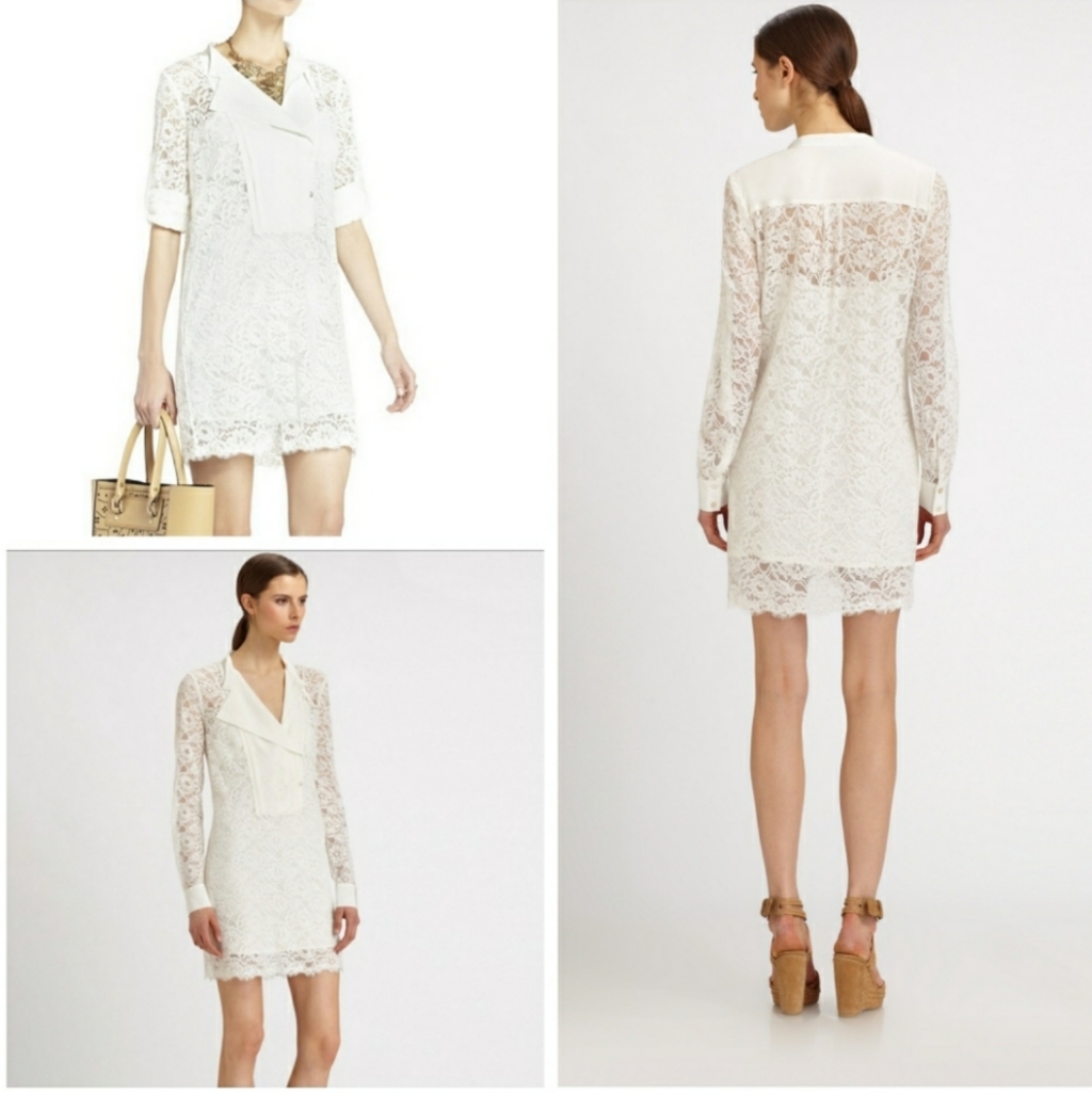 Nwt Bcbgmaxazria Off White Lunah Lace Shirt Dress Size S